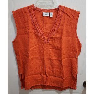 Chicos Women's Sleeveless *Altered* Blouse Top Knit V Neck Linen Orange Sz 1 (M)